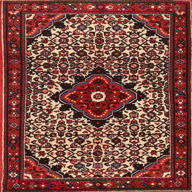 Tapis traditionnel mehroon/noir/crème Croton, Carré 3 pi