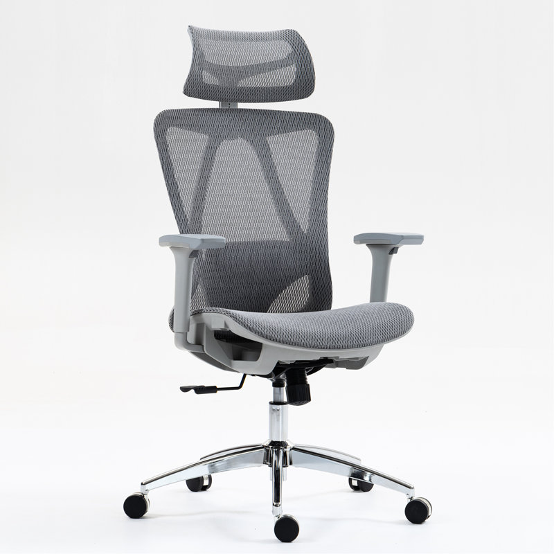 Breathable Mesh High Back Office Chair With Adjustable Lumbar Support, Height-Adjustable , 3D , Grey Color, Art Style For Environment, Foam Filler Design Work, Fill