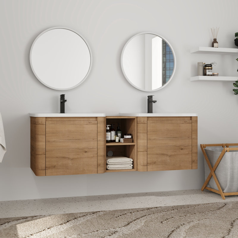 60'' Double Bathroom Vanity with Ceramic Top, 60"