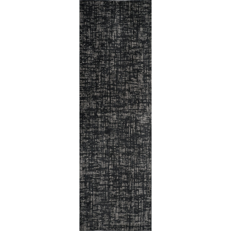 Machine Washable Frances Gray/Black Rug, Runner 2'2" x 8'