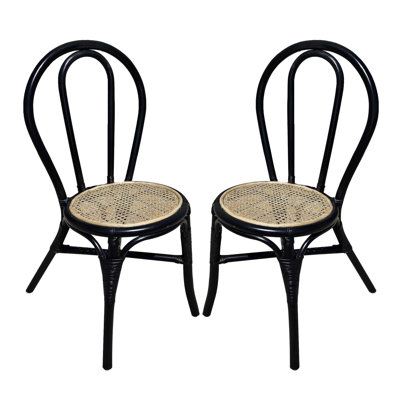 Set Of 2, 15.5X20.5X35.5" Black Rattan Dining Chair