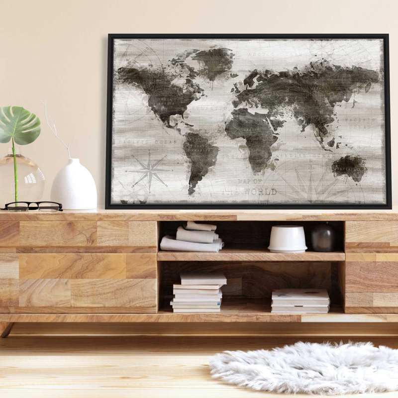 "Travel Map" par Natalie Carpentieri - cadre flottant, impression sur toile, H 21,5 po x l 33,5 po x P 2 po