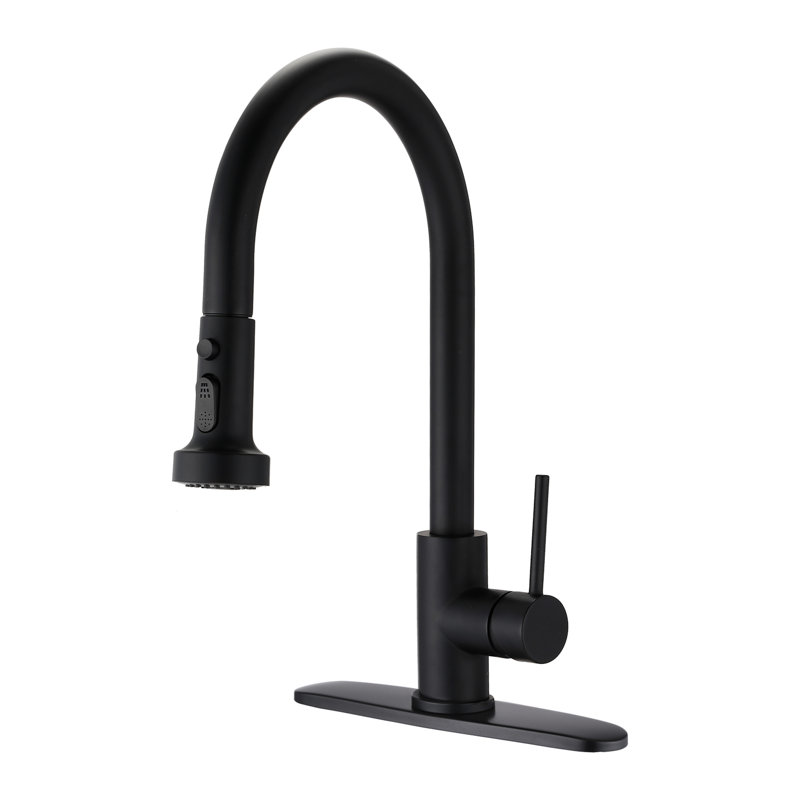 Pull Down Kitchen Faucet In Matte Black With Stainless Steel Construction, Soap Dispenser, Scratchproof, Rustproof, 360 Swivel Spout, 1.8Gpm Flow Faucet, Black, Spray, To Scratches And Rust, Rate