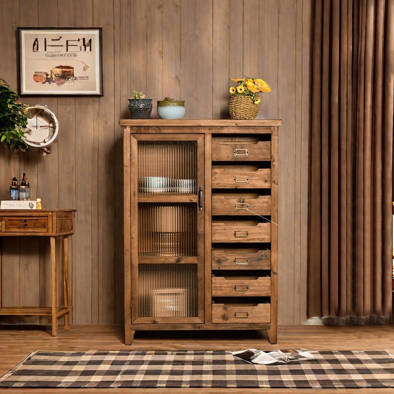 Armoire de rangement rustique avec portes en verre