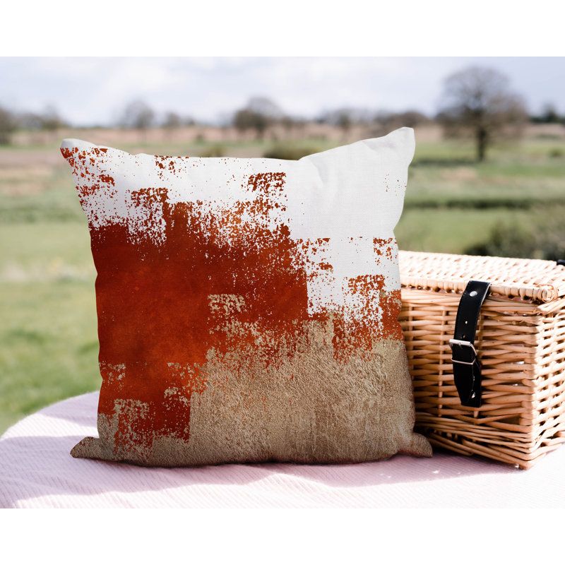 Coussin décoratif intérieur / extérieur Wes, L 19 po x H 19 po, Orange / or / blanc