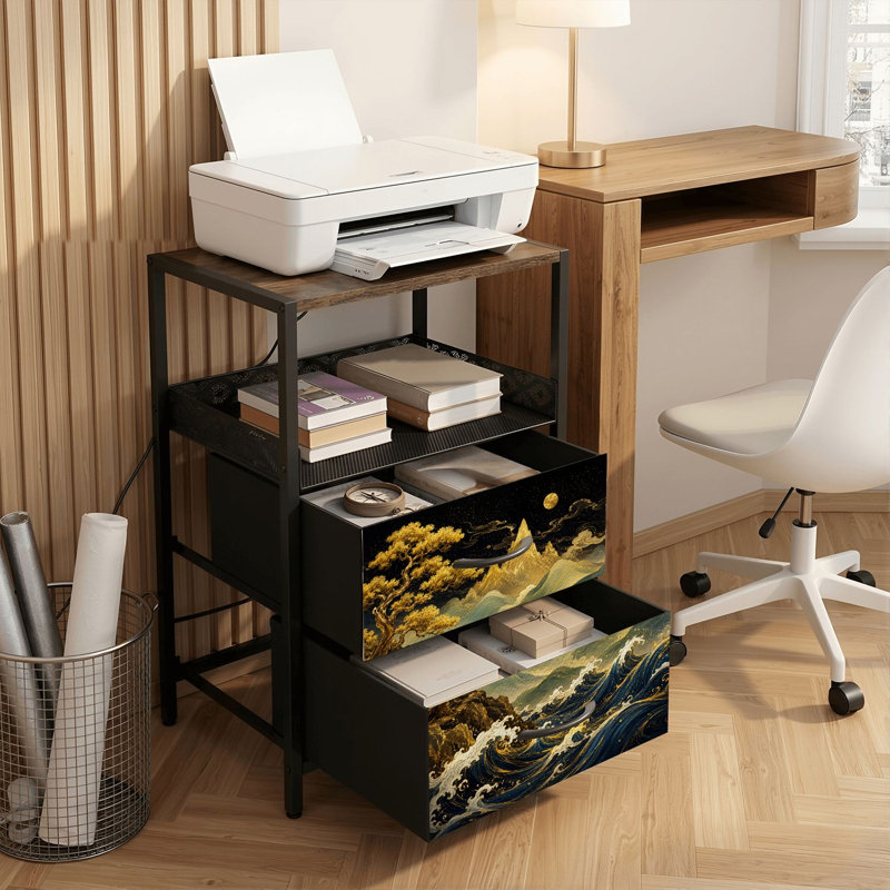 Table de chevet 2 tiroirs avec station de charge, table de chevet avec ports USB et amp; Table de chevet noire Outlets Outlet