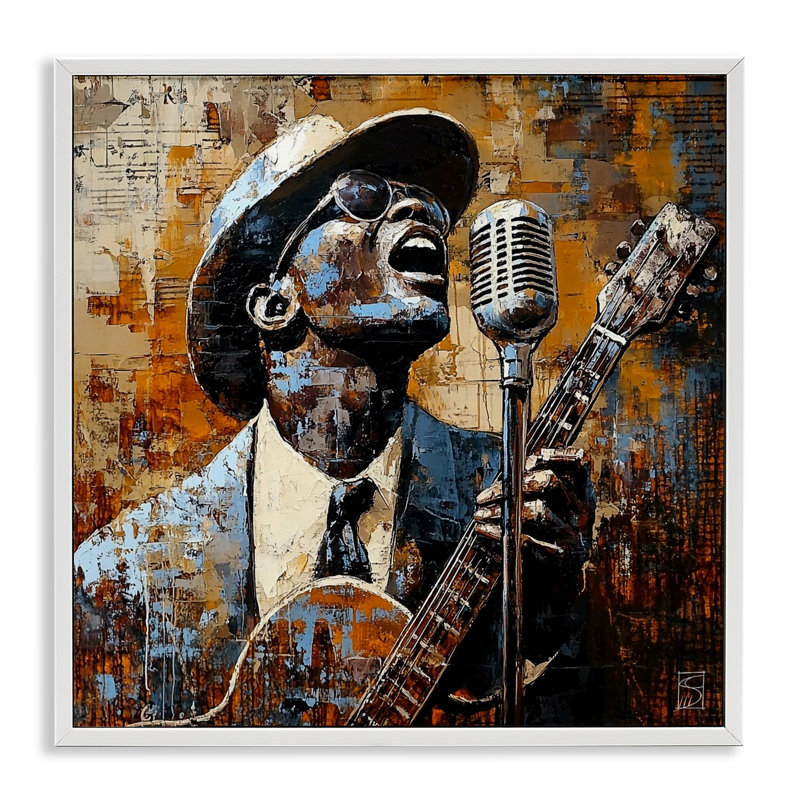 «Passionate Blues Singer», estampe numérique, design par Sara Culpepper, H 24 po x l 24 po, Giclée encadrée blanc bord de mer