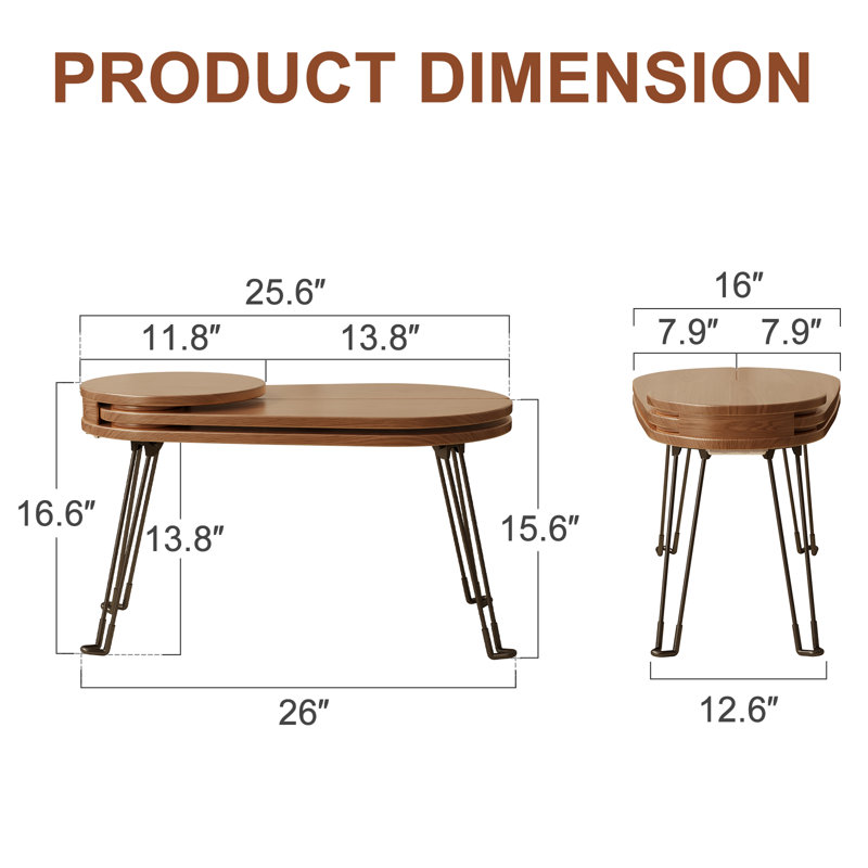 Solid Wood Adjustable Rotating Petal Side Table with Foldable Metal Legs for Multi-Space Use