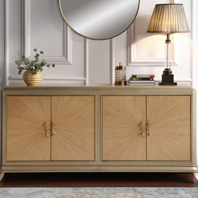 Armoire console en chêne naturel à motif soleil levant et motif taupe Dodie