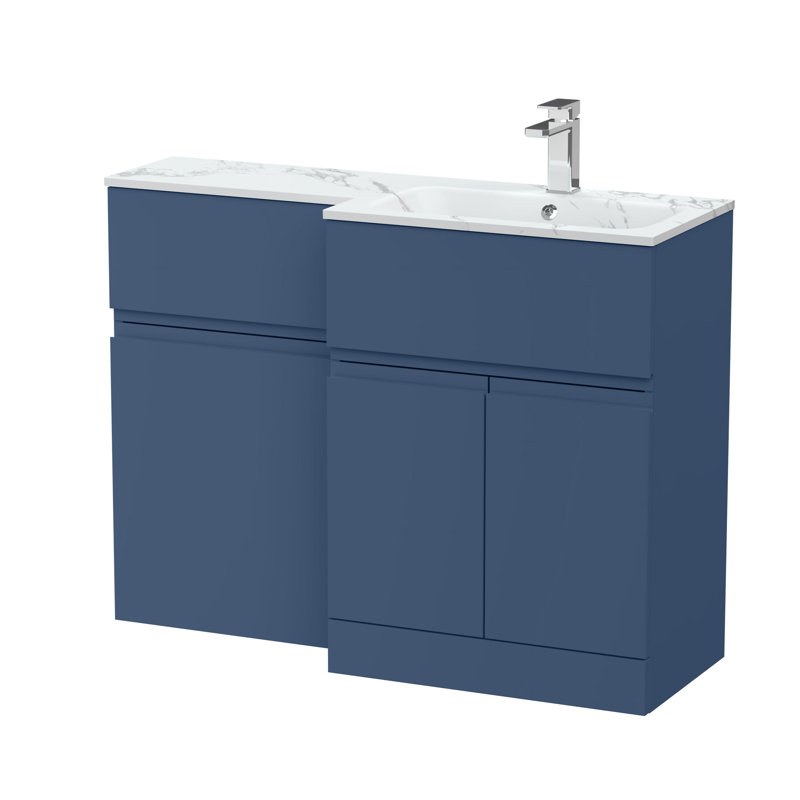 Hudson Reed Urban 1100mm Right-Hand 2 Door Satin Grey Floor Standing Combination Unit With Stone Basin, Satin Blue