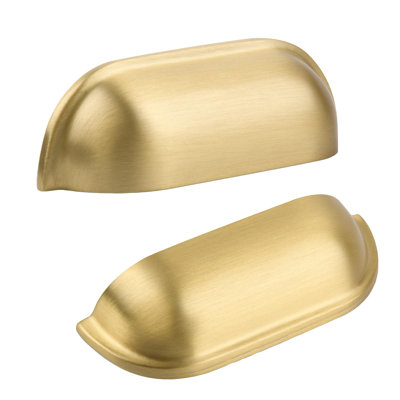 Brushed Matt Gold Kitchen Cabinet Drawer Cup Pulls 5 Pack, 2-1/2 Inch Small Solid Brass Cup Knobs For Cupboard Wardrobe, Classic Dresser Vanity Door Handles, Furniture Hardware