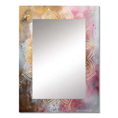 Rose Gold Mandala I - Boho Mandala Large Mirror, Traditional Decorative Wall Mirror, Printed Metal Art