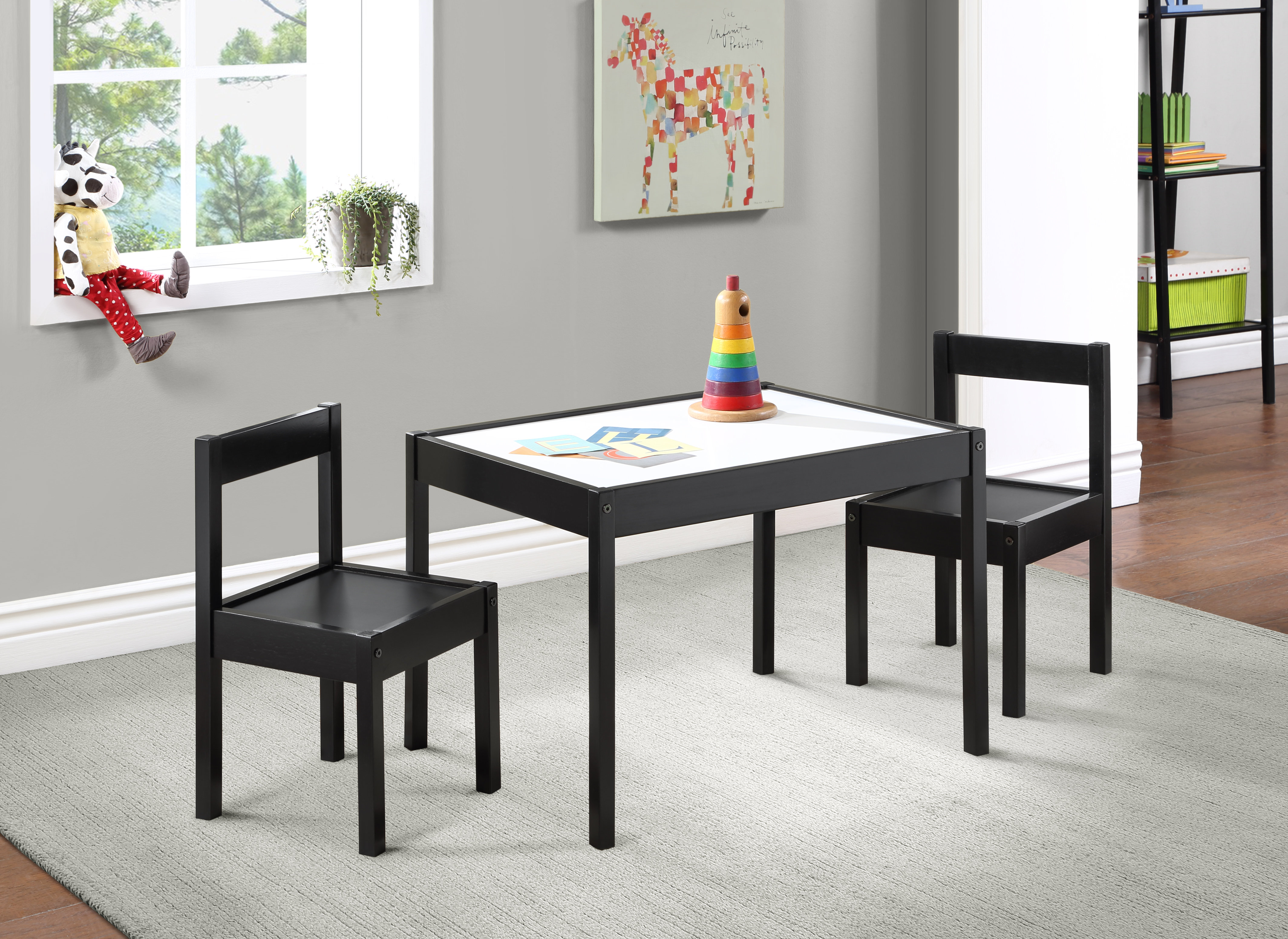 Gibson 3-Piece Dry Erase Kids Table & Two Chair Set, Dark Blue