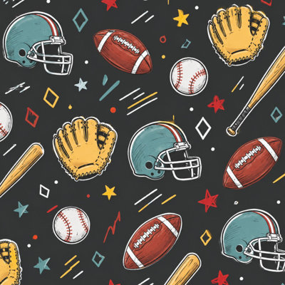Papier peint pelez et collez Équipement de sport Casques de football Gants de baseball Boules de chauves-souris Murale foncée l 17,7 po x H 118 po Papier peint amovible auto-adhésif pour les armoires de chambre de bébé