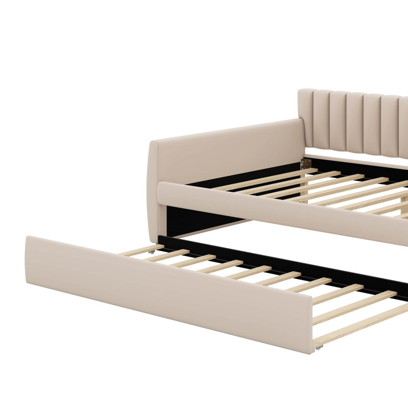 Lit de jour double avec lit gigogne, Beige