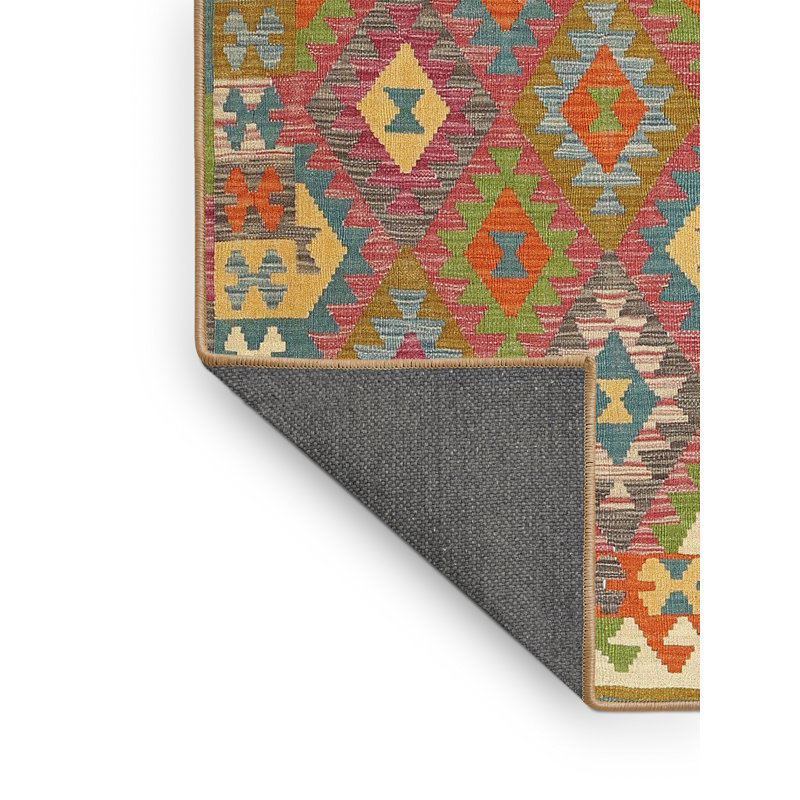 Tapis contemporain beige / vert / rose, Rectangle 5 pi x 7 pi
