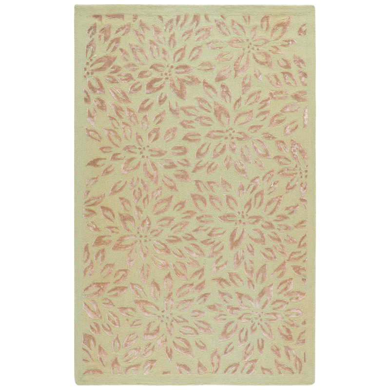Bourque Hand Tufted Wool Floral Rug, Rectangle 5' x 8'