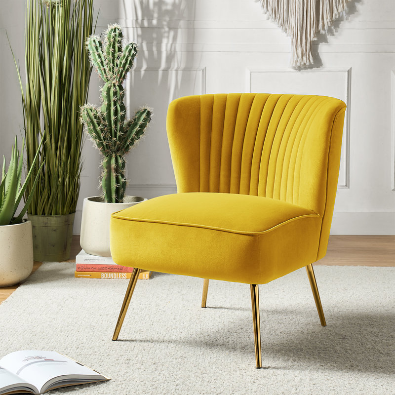 Euclid Velvet Accent Chair with Metal Legs, Velours jaune