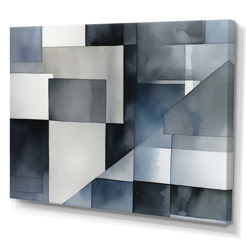 Gris et bleu abstrait zen - art mural minimaliste sur toile, Toile tendue, H 12 po x l 20 po x P 1 po