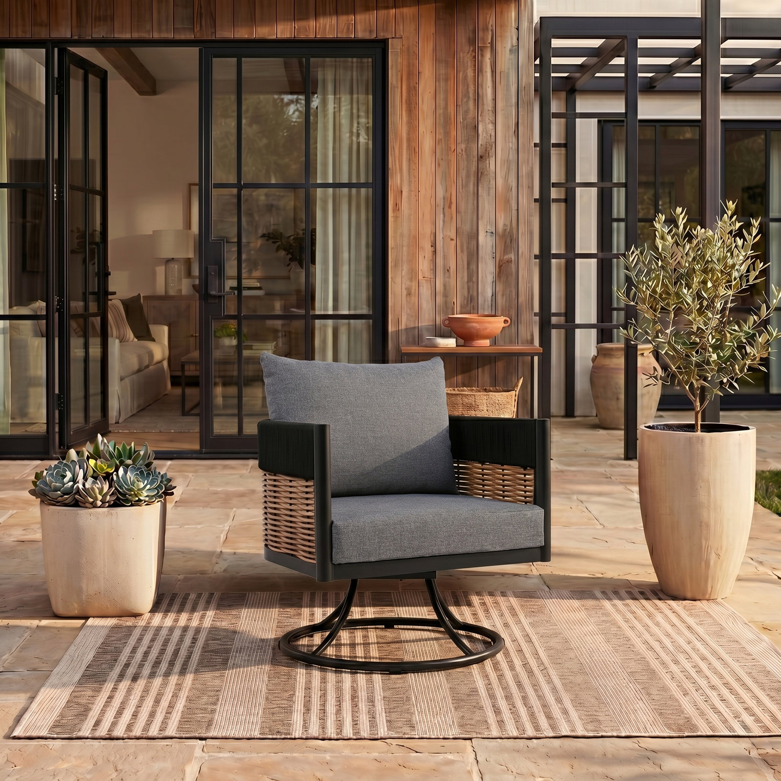 Harrison Swivel Patio Lounge Chair, Gray