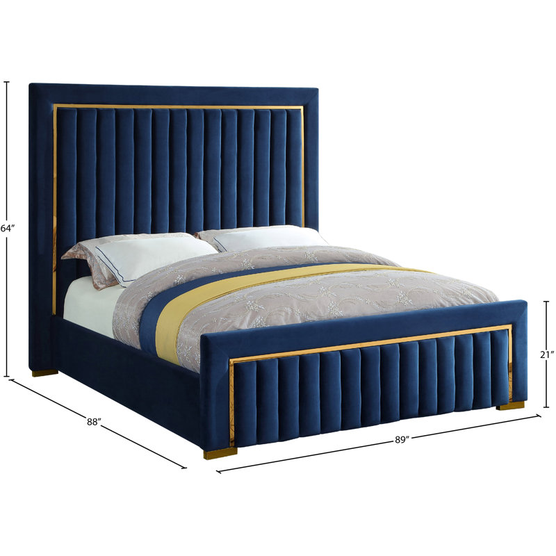 Lit-bateau tapissier Dolce, Velours marine, Très grand
