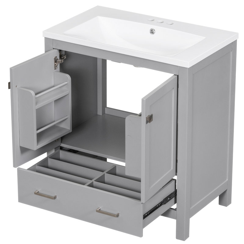 Meuble-lavabo de salle de bain avec lavabo simple encastré, Gris