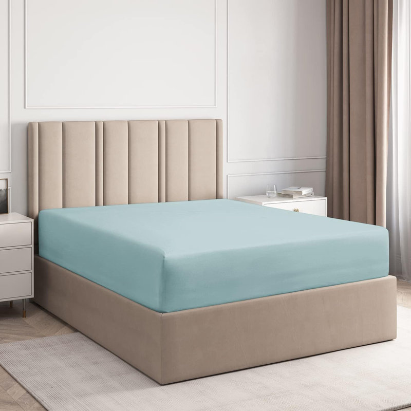 Light Blue Queen Cotton Deep Pocket Fitted Sheet Set