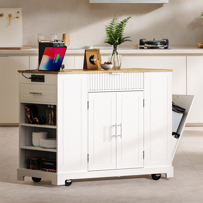 Rolling Wood Kitchen Cart Island, White