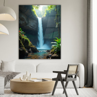 Forest Waterfall Tempered Glass Wall Art