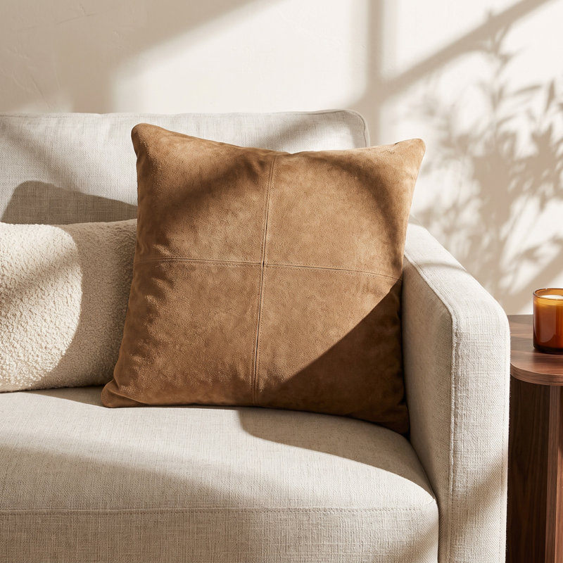 Barina Leather/Suede Pillow Cover, Camel, Pillow Cover - No Insert