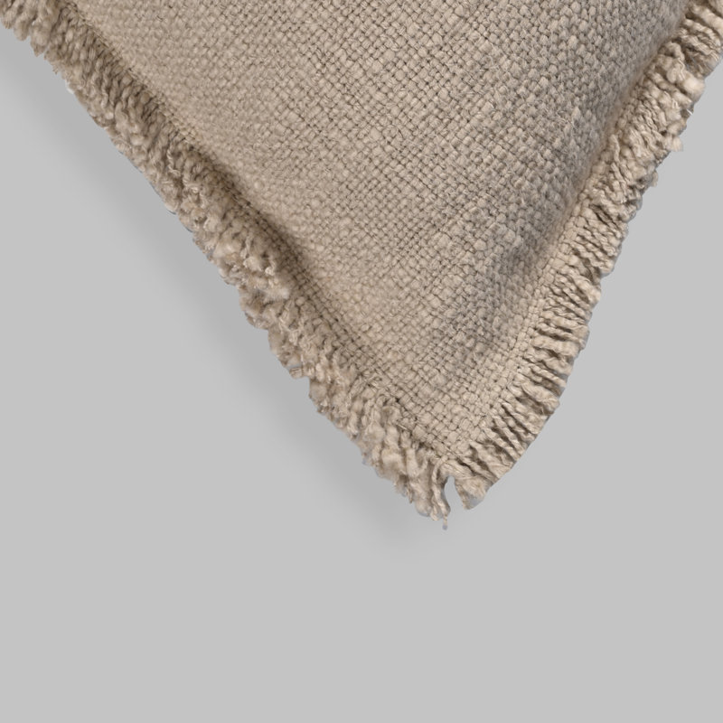 Nathanim Organic Chic Throw Pillow - Washed Textured Cotton Solid Color and Frayed Edges with Feather Insert, Taupe