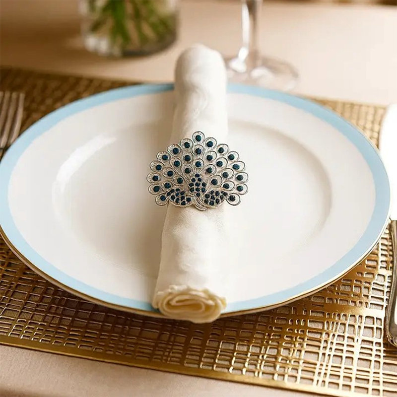 Anneaux de serviette en métal avec diamants et strass verts