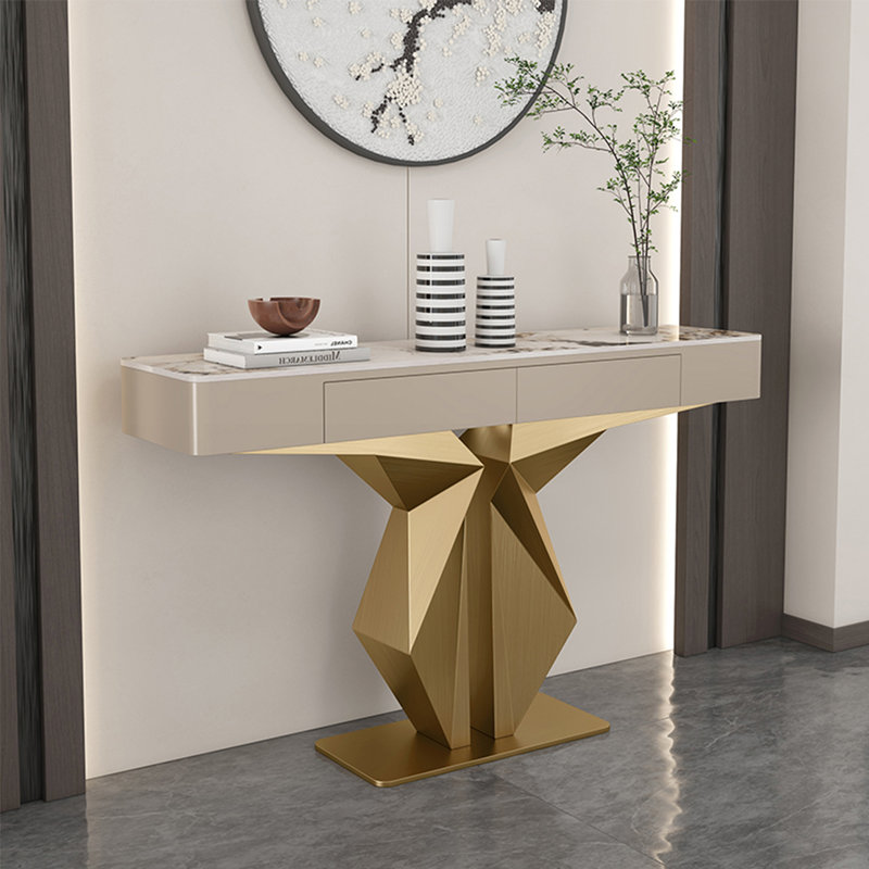 Console Modern Minimalist Luxury Art, H 33,46 po x l 59,06 po x P 13,78 po, Or champagne