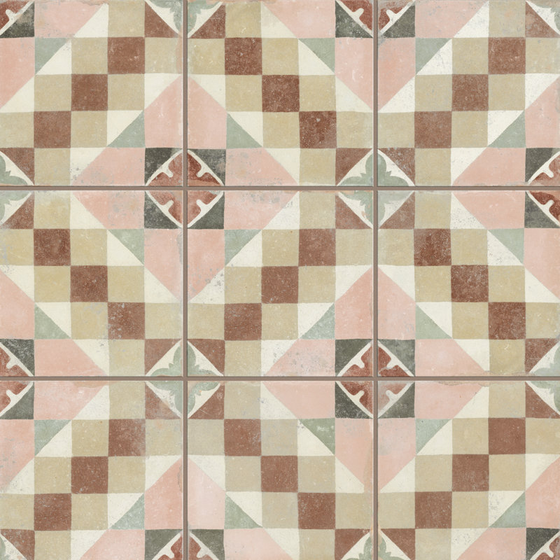 Kings Valentia 8-3/4 In. X 8-3/4 In. Porcelain Floor And Wall Tile, Red/Beige