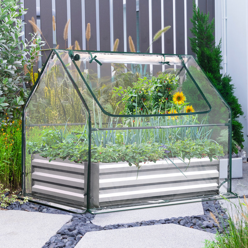  49(L)x37(W)x36(H) in Extra-Thick Galvanized Steel Raised Garden Bed with Greenhouse Dual Use (Clear), 4'x3'x1' Clear