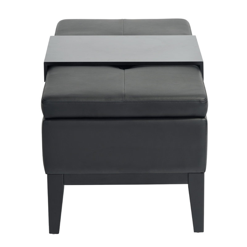 Erby 107cm Wide Faux Leather Rectangle Polka Dots Ottoman with Storage, Black