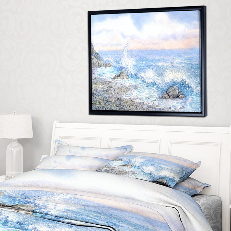 «Blue Watercolor Waters», reproduction sur toile tendue, H 16 po x l 32 po x P 1 po