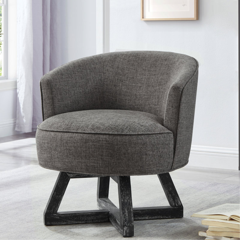 Chaise pivotante classique en tissu de lin, fabrication en bois, pour revêtement de chambre à coucher et de salon à rotation 360 °, base solide pour une expérience confortable