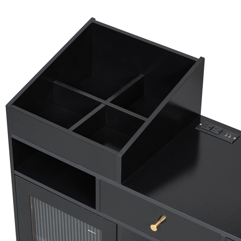 Leeandrew Vanity Desk with Drawers, Cabinet, Stool & Charging Ports, Black