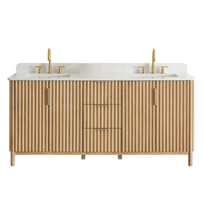 Siena 72" Double Bathroom Vanity with Grain White Engineered Stone Countertop without Mirror