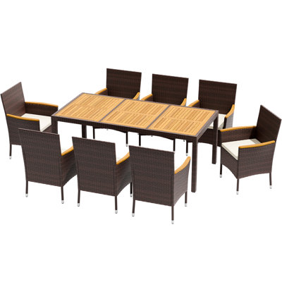 Callan 8 - Person Wicker Patio Dining Set with Rectangular Table , Cushions Included