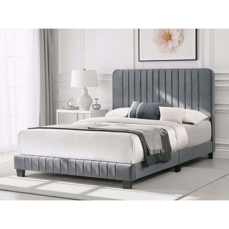 Lit double en velours Valletta, Gris, Double