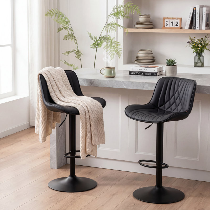Swivel Bar Stools Modern Faux Leather Upholstered Counter Stools for Kitchen Island, Adjustable Height Stools with Footrest for Home Bar