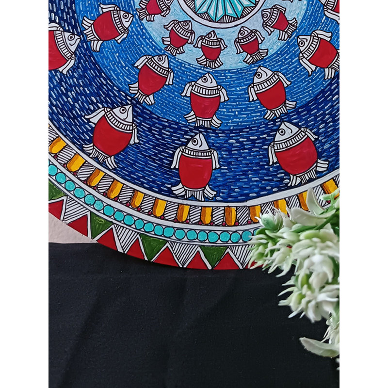 Art de mandala de poisson banc | Acrylique sur panneau en bois aggloméré | Par Rina Patwa