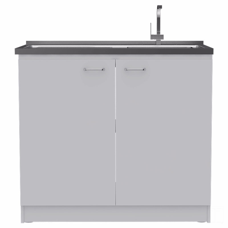 Rectangle 2-Door Utility Sink And Cabinet, 35.4" H x 39.3" W x 19.7" D, White