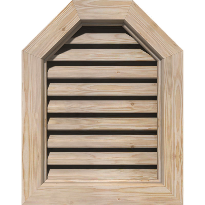 Évent de pignon octogonal mural en bois, Pin apprêté (lisse), H 39 po x l 17 po (OB : H 34 po x l 12 po)