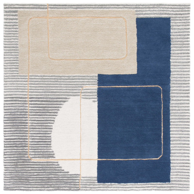 Tapis géométrique en laine et viscose touffeté à la main Lacy , Carré 6 pi