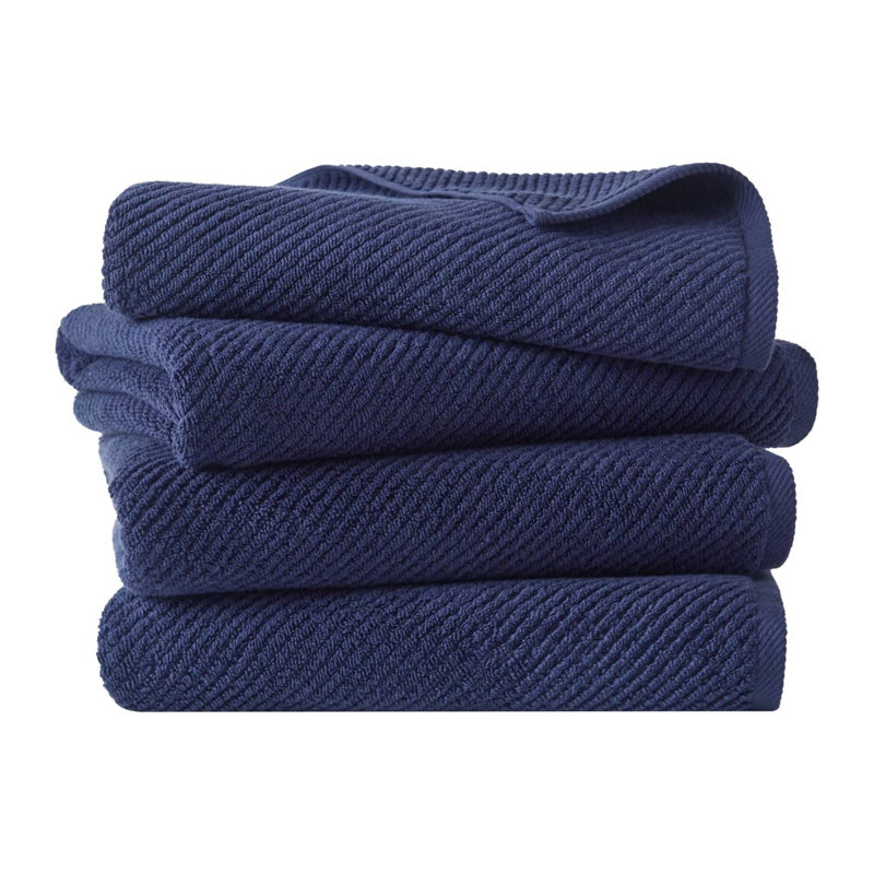 4-Piece 100% Cotton Quick Dry Diagonal Ribbed Bath Towel Set, Navy