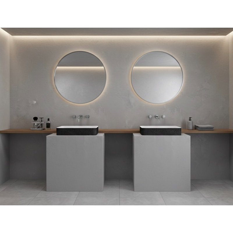 Vast Studio 21.5” L x 13.8” W Textured Black Concrete Black/White Rectangular Countertop Vessel Bathroom Sink, Black/White