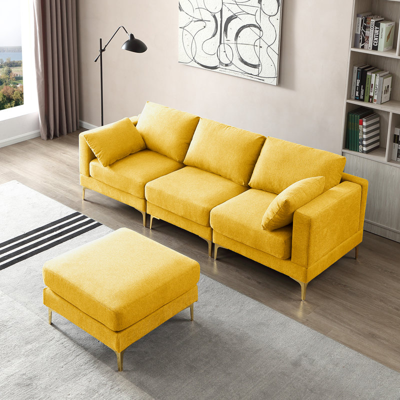 Canapé en L, 100 % polyester jaune